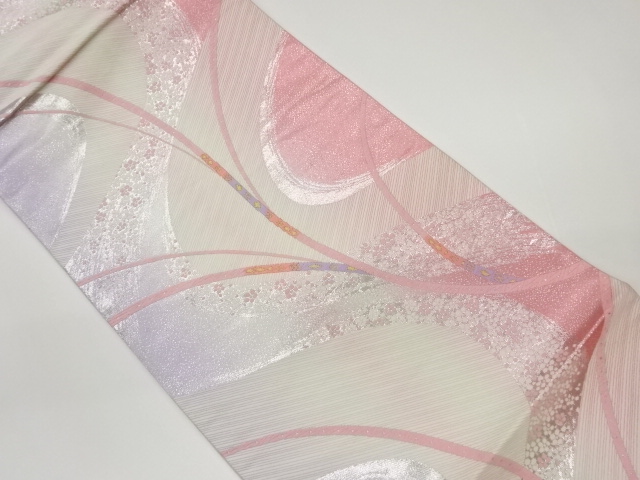 流水に梅・曲線模様織出し袋帯